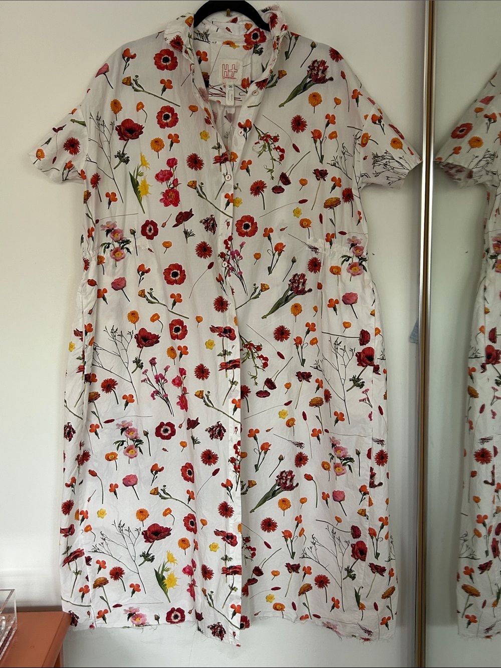 Hannoh Wessel Floral Button-Front Midi Dress w/drawstring